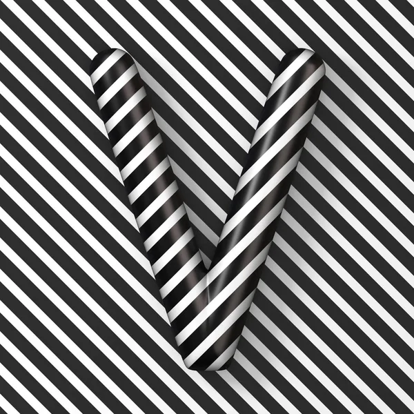 Czarno-białe paski litery V 3d — Zdjęcie stockowe