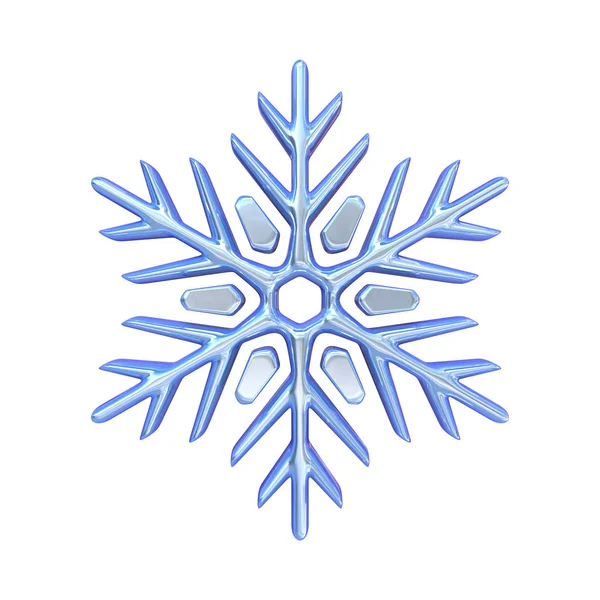 Μπλε Snowflake Απεικόνιση Render Απομονώνονται Λευκό Φόντο — Φωτογραφία Αρχείου