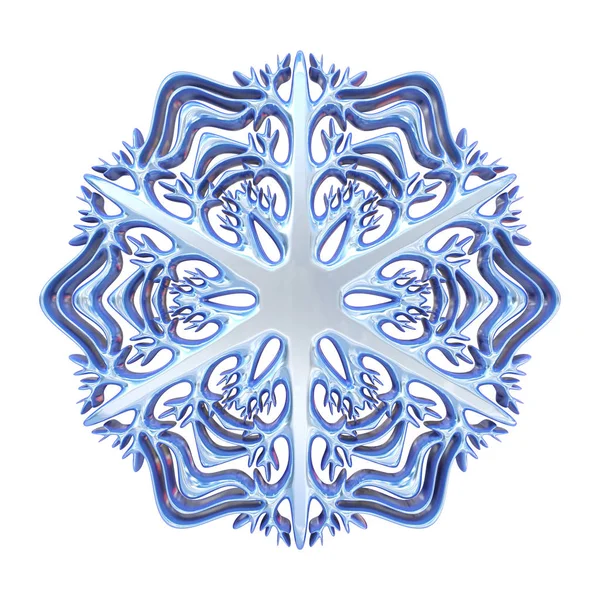 Blue Complex Snowflake Render Illustration Isolated White Background — Stock Photo, Image