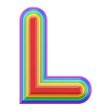 Beyaz zemin üzerine konsantrik gökkuşağı yazı tipi harf L 3d render illüstrasyon izole