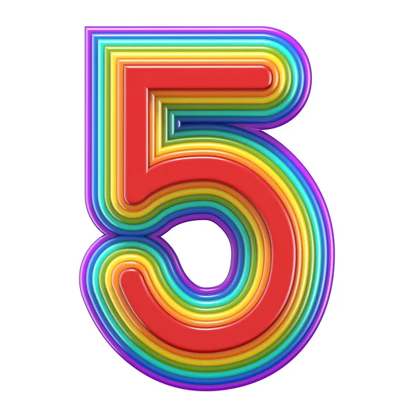 Koncentriska Rainbow Nummer Fem Rendering Illustration Isolerade Vit Bakgrund — Stockfoto