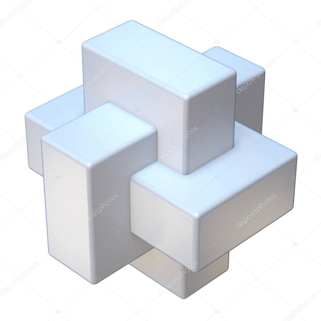 Abstract three cube shape 3D render illustration isolated on white background