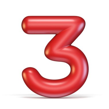 Kırmızı parlak yazı tipi sayısı 3 üç 3d render illüstrasyon izole beyaz arka plan üzerinde