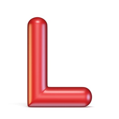 Kırmızı parlak yazı mektup L 3d render illüstrasyon izole beyaz arka plan üzerinde