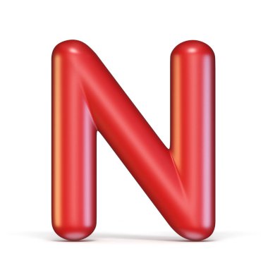 Kırmızı parlak yazı harf N 3d render illüstrasyon izole beyaz arka plan üzerinde