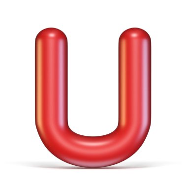 Kırmızı parlak yazı harf U 3d render illüstrasyon izole beyaz arka plan üzerinde