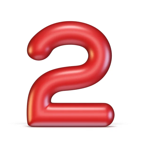 Red Glossy Font Number Two Renderização Ilustração Isolada Fundo Branco — Fotografia de Stock