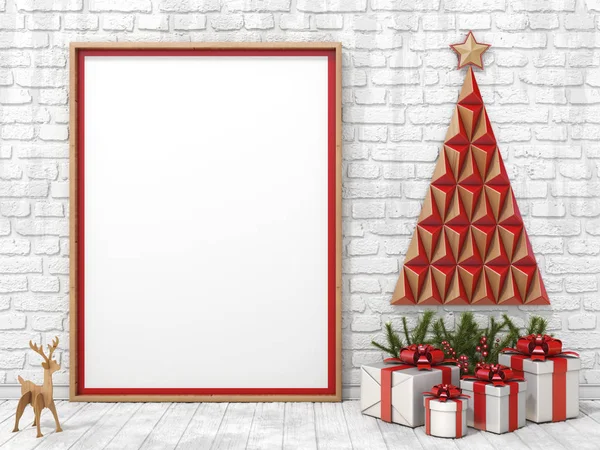 Lege Figuur Frame Kerstdecoratie Geschenken Met Lint Bogen Render Illustratie — Stockfoto