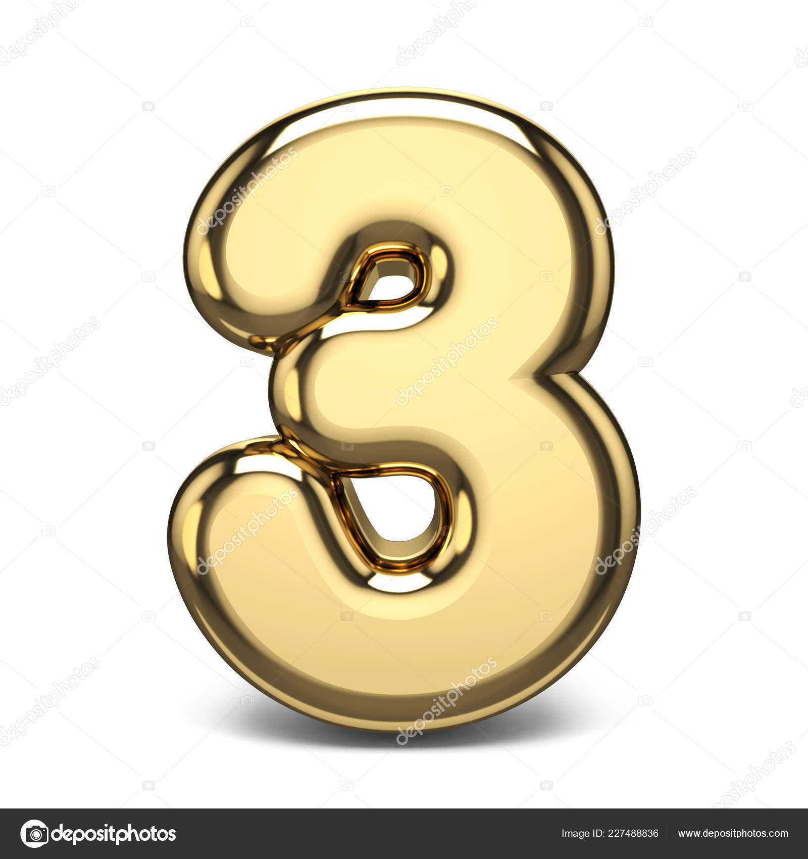 Golden Number Three Render Illustration Isolated White Background