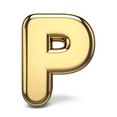 Altın yazı tipi P harfi 3d render illüstrasyon izole beyaz arka plan üzerinde