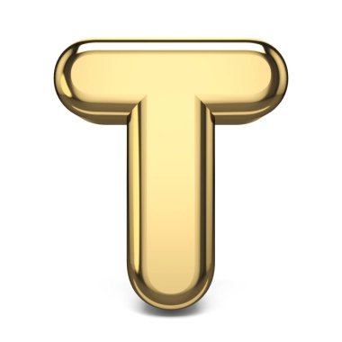 Altın yazı tipi T harfinin 3d render illüstrasyon izole beyaz arka plan üzerinde