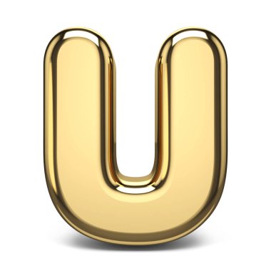 Altın yazı tipi U harfi 3d render illüstrasyon izole beyaz arka plan üzerinde