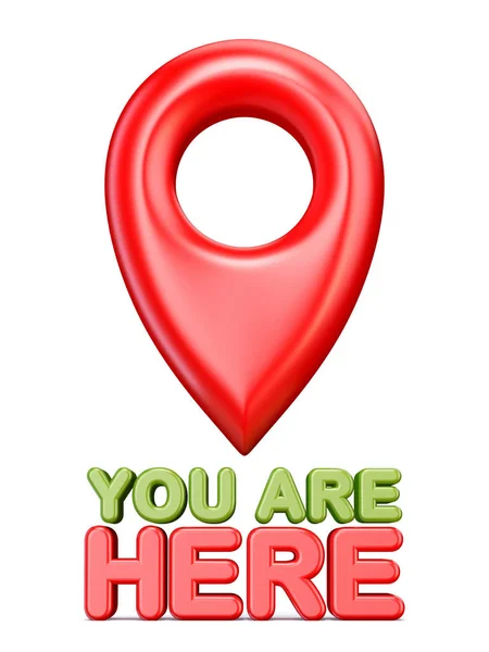 Usted Está Aquí Rojo Mapa Puntero Representación Ilustración Aislada Sobre — Foto de Stock