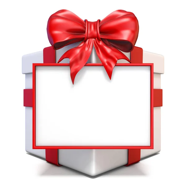 Weiße Geschenkbox Mit Rotem Band Und Leerem Brett Rendering Illustration — Stockfoto