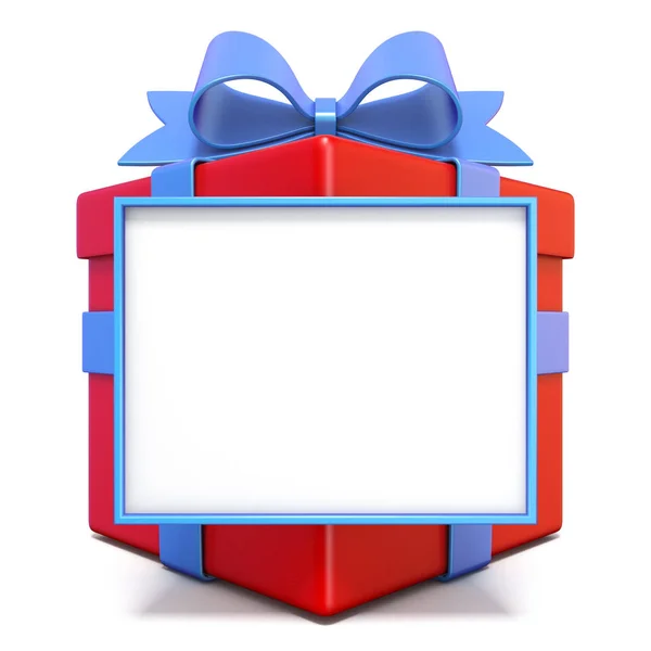 Caixa Presente Vermelha Com Fita Azul Placa Branco Ilustração Renderização — Fotografia de Stock