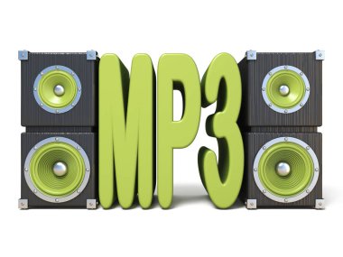 Beyaz zemin üzerine yeşil Mp3 metin 3d render illüstrasyon izole hoparlör