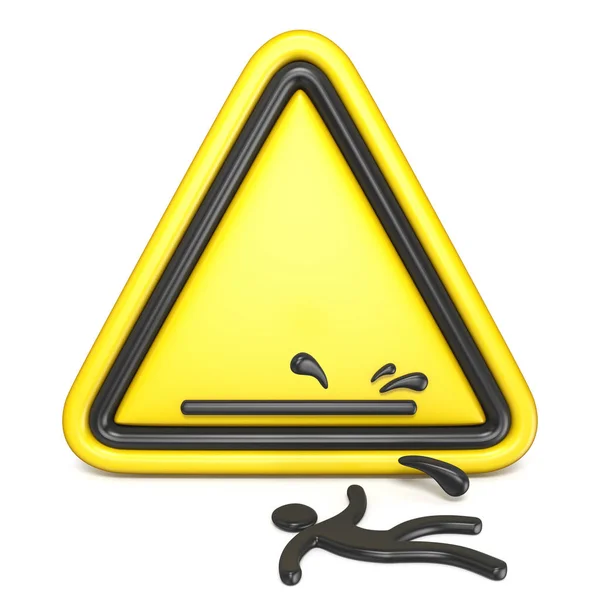 Comic Funny Wet Floor Sign Falling Man Rendering Illustration Isolated — Stock Photo, Image