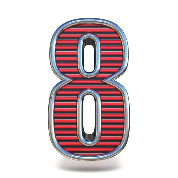 Metal Red Lines Font Number Eight Render Ilustração Isolada Fundo — Fotografia de Stock