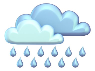 Weather simge şiddetli yağmur 3d render illüstrasyon izole beyaz arka plan üzerinde