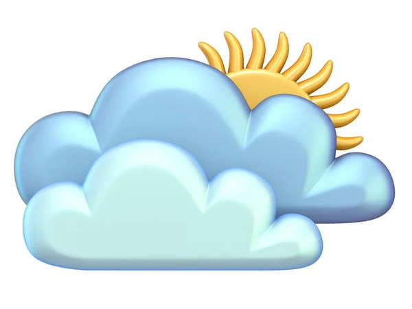 Weather Icon Sun Clouds Render Illustration Isolated White Background — Stock Photo, Image