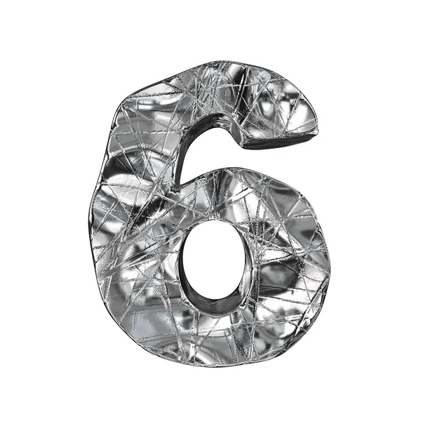 Grunge Aluminium Foil Font Number Six Render Illustrazione Isolata Sfondo — Foto Stock