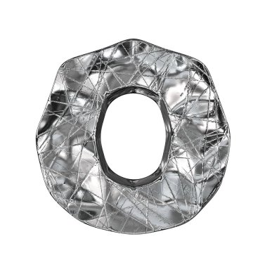 Beyaz arka plan üzerinde grunge alüminyum folyo yazı tipi O harfi 3d render illüstrasyon izole