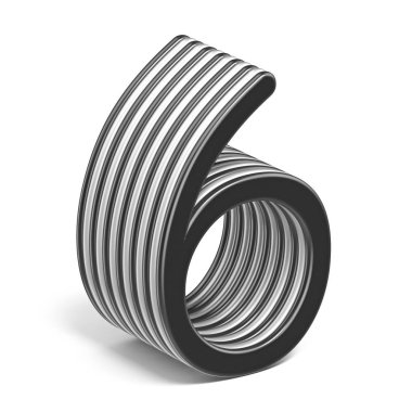 6 numaralı altı 3d render illüstrasyon izole beyaz arka plan üzerinde siyah ve beyaz katmanlı