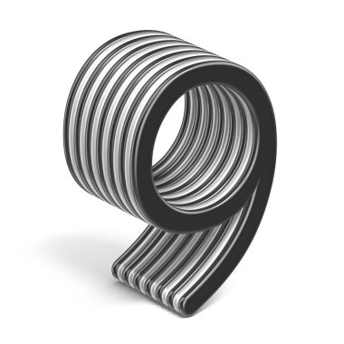 9 numara dokuz 3d render illüstrasyon izole beyaz arka plan üzerinde siyah ve beyaz katmanlı