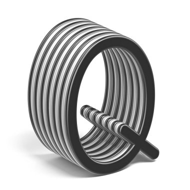 Siyah ve beyaz yazı tipi harf Q 3d render illüstrasyon izole beyaz arka plan üzerinde katmanlı