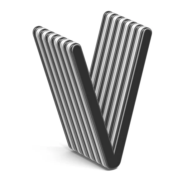 Black and white layered font Letter V 3D render illustration isolated on white background