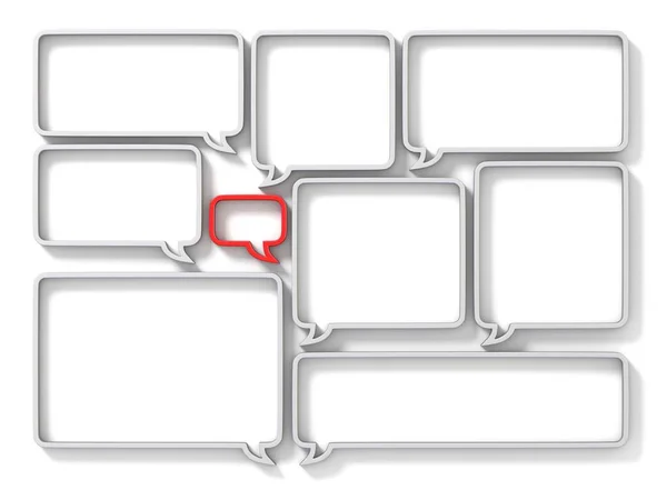 Different size speech bubbles with one red 3D — Stock Photo, Image