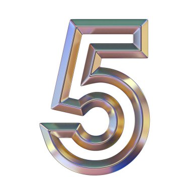 Krom font renkli yansımaları 5 beş numara ile 3d