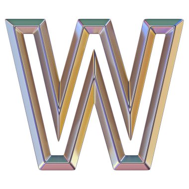 Krom font renkli yansımaları mektup W ile 3d