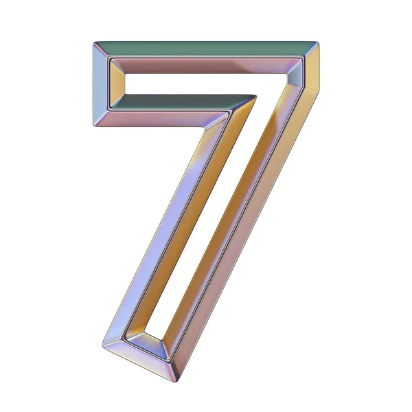Chrome lettertype met kleurrijke reflecties nummer 7 zeven 3d — Stockfoto