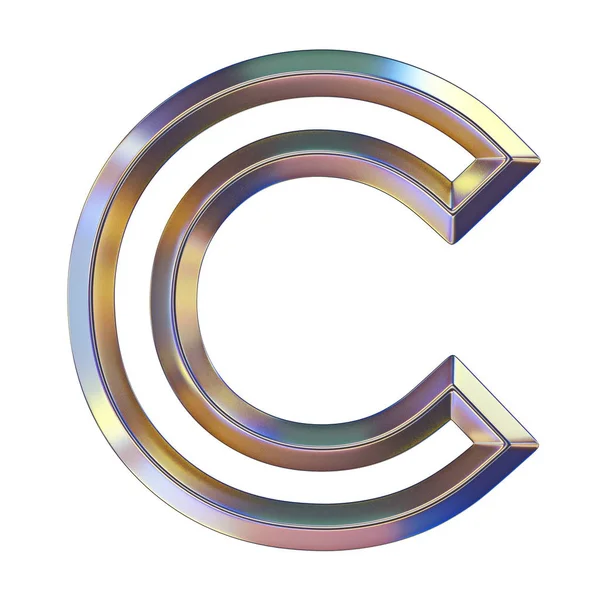 Fonte Chrome com reflexos coloridos Letra C 3D — Fotografia de Stock