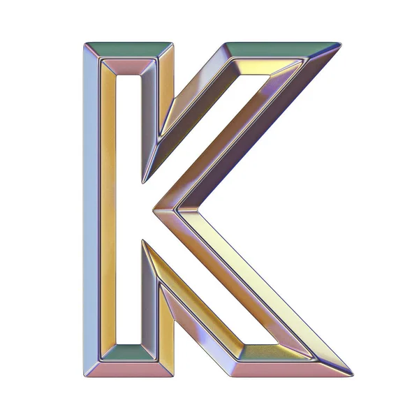 Chrome lettertype met kleurrijke reflecties Letter K 3d — Stockfoto