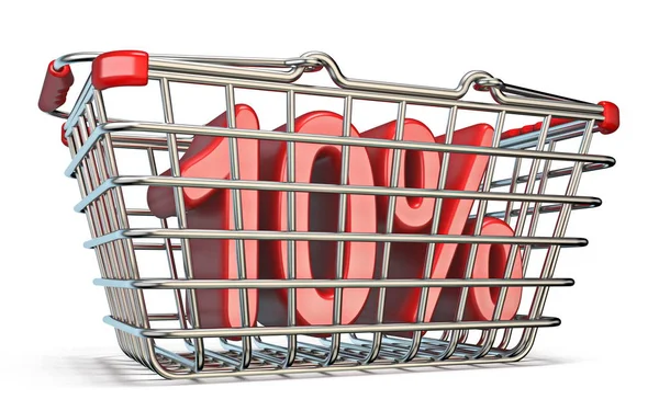 Steel shopping basket 10 PERCENT sign 3D — Stock Photo, Image