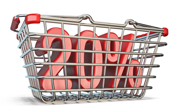 Carrello shopping in acciaio 20 PERCENT segno 3D — Foto Stock