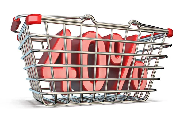 Steel shopping basket 40 PERCENT sign 3D — Stock Photo, Image