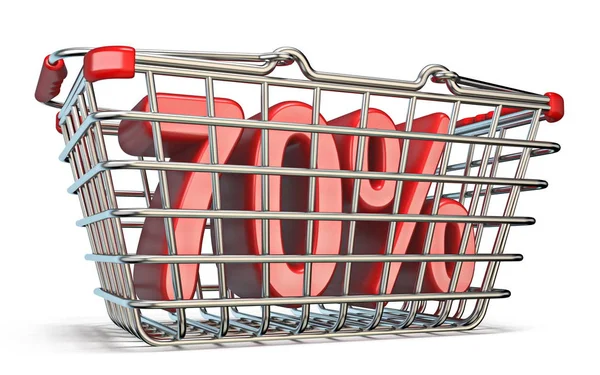 Steel shopping basket 70 PERCENT sign 3D — Stock Photo, Image