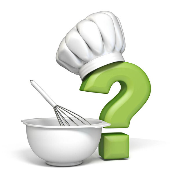 Знак вопроса с варочной шляпой и чашей и яйцебиением 3D
