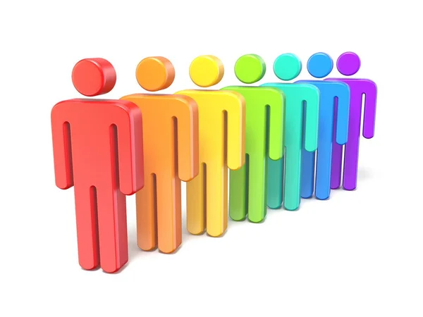 Rainbow colored abstract figures in a row 3D — Stock Photo, Image