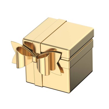 Yan şerit yay 3D ile küp altın hediye kutusu