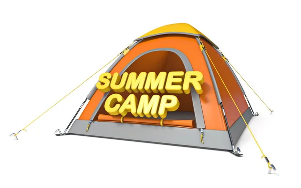 Orange yellow camping tent SUMMER CAMP concept 3D — Stock Photo, Image