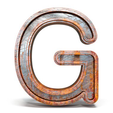 Rusty metal font Letter G 3D clipart