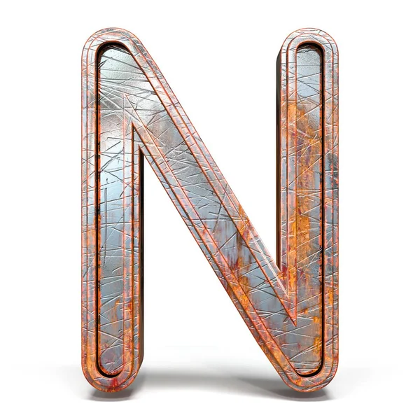 錆びた金属フォントレターN 3d — ストック写真