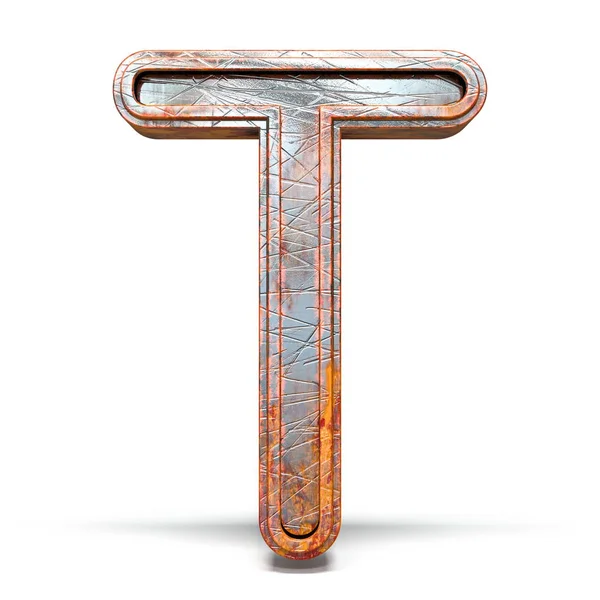 Іржавий металевий шрифт Літера Т 3D — стокове фото
