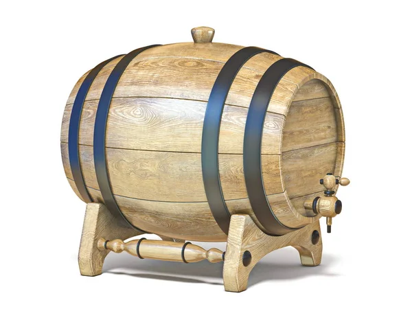 Wooden barrel on wooden stand 3D