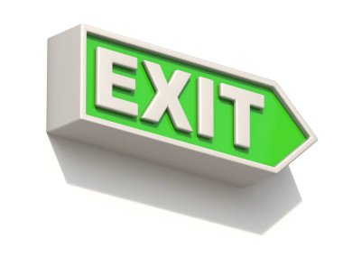 Beyaz duvarda Yeşil Çıkış işareti 3d