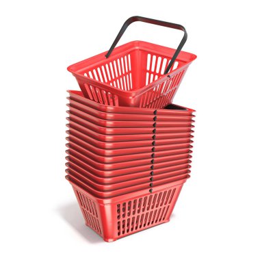 Kırmızı plastik alışveriş sepetleri 3d